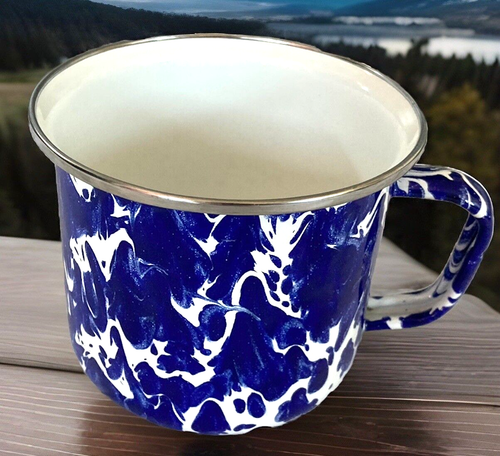 Blue Marble Enamelware Coffee Mug Cup 24 oz Splatter Ware Golden Rabbit Large - 第 2/6 張圖片