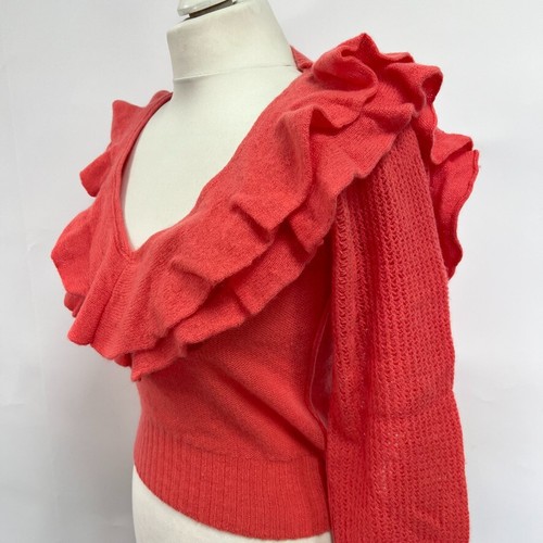 Free People Rhia Ruffle Cashmere Pullover. Coral Pink. XS. RRP £140 - Picture 3 of 4