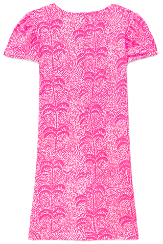 Women's Dress - Printed Palm Dress - Mini Dress - 2XL - Cotton - Pink - Picture 2 of 3