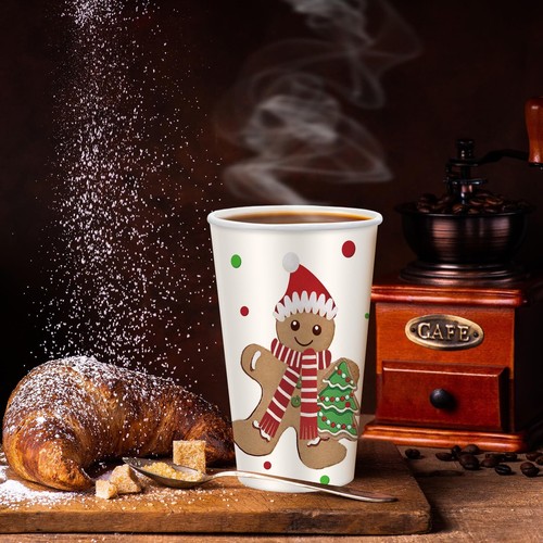 60 Pcs Christmas Paper Cups Xmas Disposable coffee Cups 16oz Christmas Cups f... - Picture 3 of 6