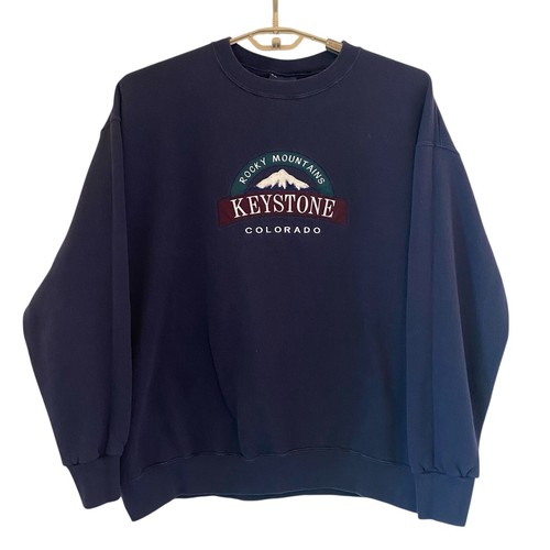 VTG JanSport Keystone Colorado Sweatshirt Rocky Mountain Embroidered USA Navy XL
