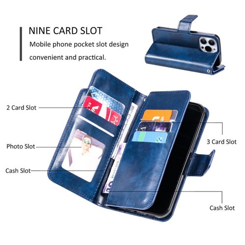 For iPhone 16 15 14 13 12 11 Pro Max XS XR 8 Plus Leather Wallet Case Flip Cover - Bild 3 von 84