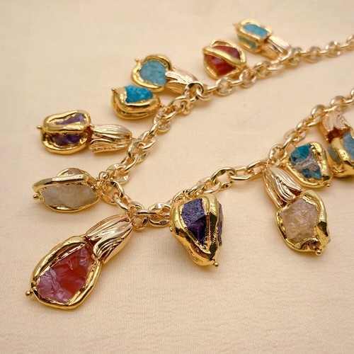 Multi Gemstone Carnelian Apatite Citrine Amazonite Amethyst Rough Necklace - Picture 4 of 5