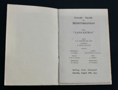 CUNARD WHITE STAR LINE LANCASTRIA BEAUTIFULLY ILLUSTRATED PASSENGER LIST C-1933 - Picture 4 of 6