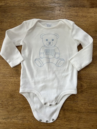 Ralph Lauren Baby Jungen Body 9 Monate weiß/blau Polo Bear Interlock Baumwolle - Bild 7 von 11