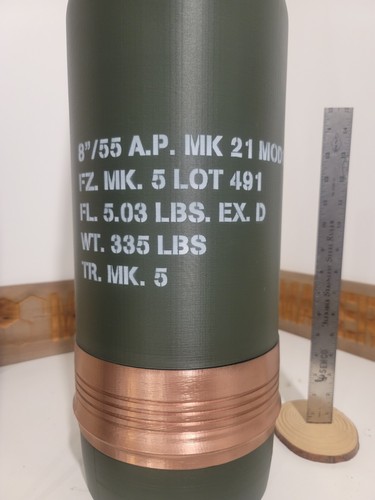 3d Printed 8 Inch 203mm MK 21 Mod 1 Naval Shell - Fake - Cosplay - All Plastic - Picture 5 of 10