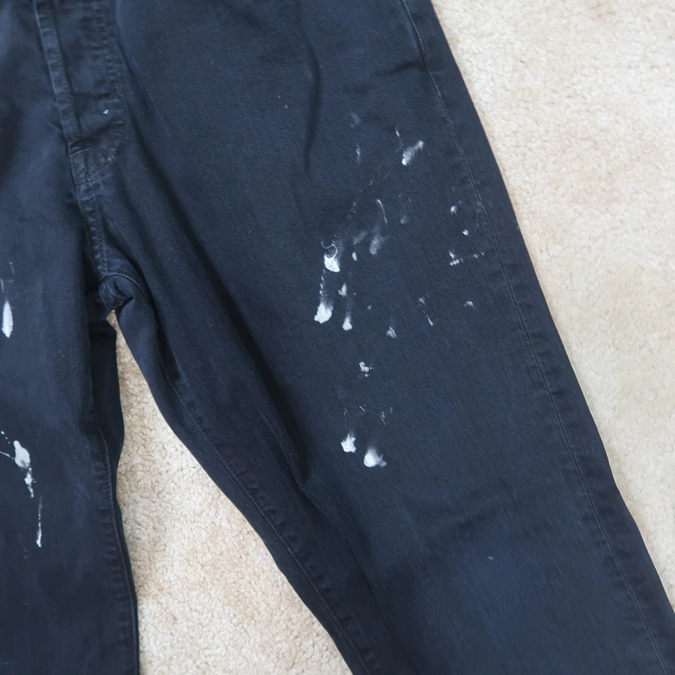 Lucky Brand 221 Slim Straight Jeans Men's 36x32 Black Button fly Denim Painted - Image 3 of 4