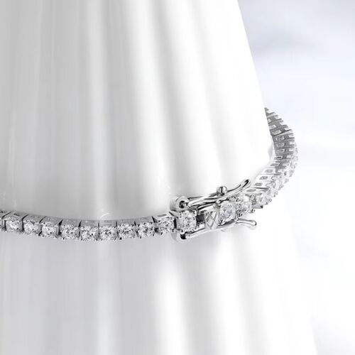 Full 3mm Moissanite Tennis Bracelet Men Women Jewel 18K White Gold Plated Gift - Picture 2 of 17