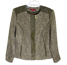 Liz Claiborne Womens Beige Heritage Tweed Jacket Front Zip Long Sleeve Size 10