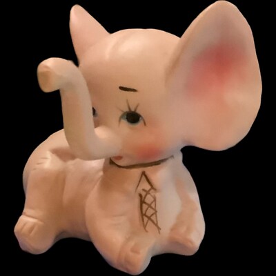 VINTAGE 1950 s KELVIN BISQUE PINK ELEPHANT VANITY RING HOLDER FIGURINE