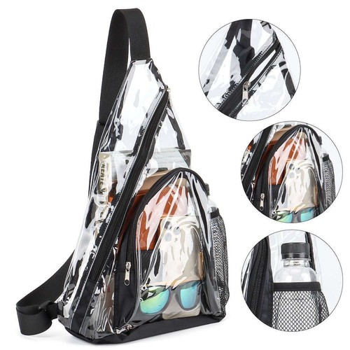Clear PVC Sling Bag Stadium Approved Sling Shoulder Crossbody Backpack Men Women - Picture 5 of 19