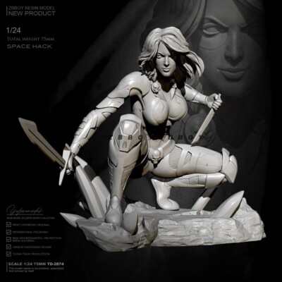 1/24 Scale 75mm Space Hack Resin Model Kit Sci-Fi Female Warrior Figure