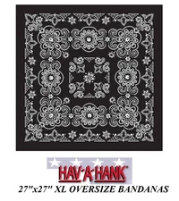 Hav-A-Hank XL BLACK PAISLEY BANDANA 27" Head Wrap Face Mask Neck Scarves Scarf