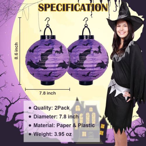 60PCS Adesivo Pipistrello Realistico Halloween Decorazione Spaventosa + 2PCS LED Lampada Lanterna di Carta - Foto 10 di 16