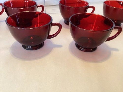 Vintage Anchor Hocking-Ruby Red Depression Glass Punch/Snack Cups Set of 6 - Picture 6 of 16