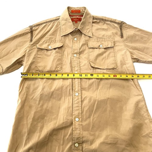 Faconnable Shirt Mens Small Beige Linen Casual Button Up Short Sleeve - Picture 2 of 7