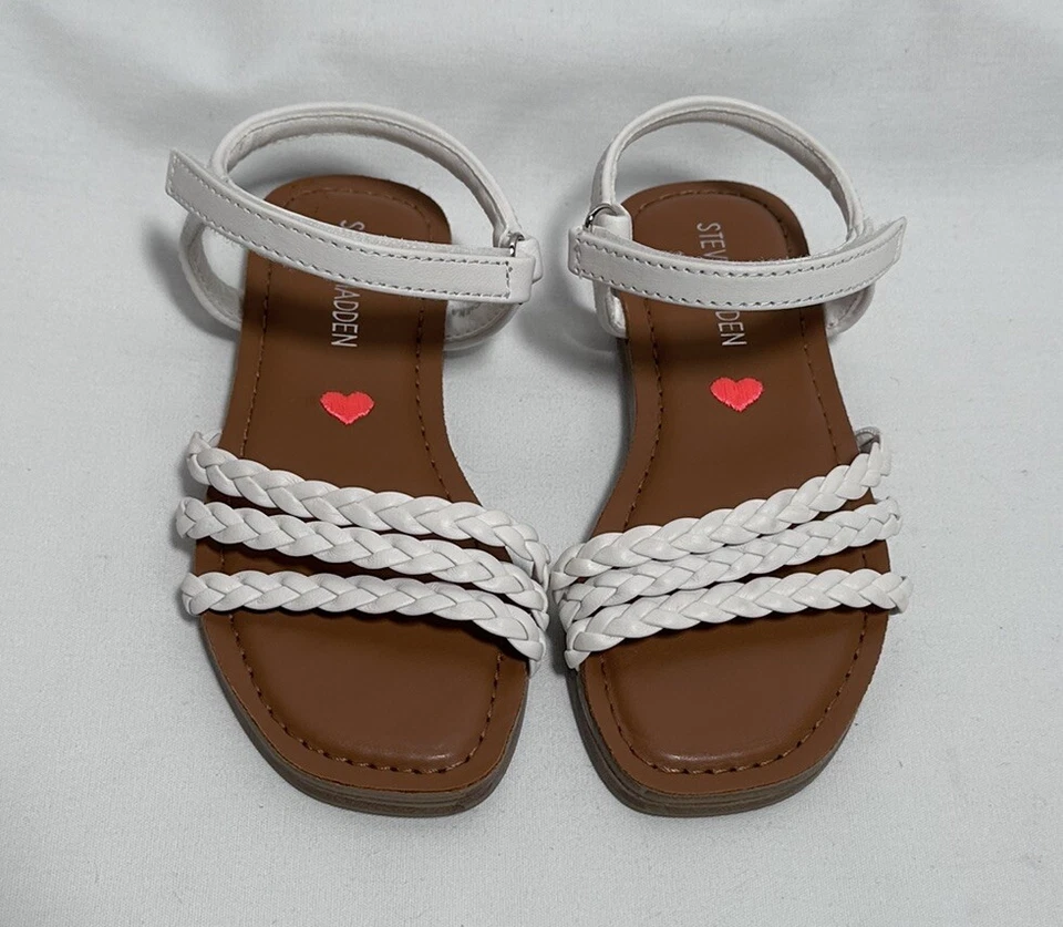 Steve Madden Girls Toddler 9 Sandals Shoes  Flats Leather Slingback White New - Image 3 of 4