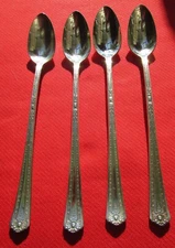 1930 Florence Pattern 4 Icetea Spoons By National Silver Plate NEC EPNS