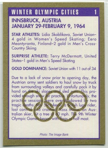 1992 Tuff Stuff Winter Olympic Cities Insert #4 Innsbruck, Austria 1976 - Picture 2 of 2