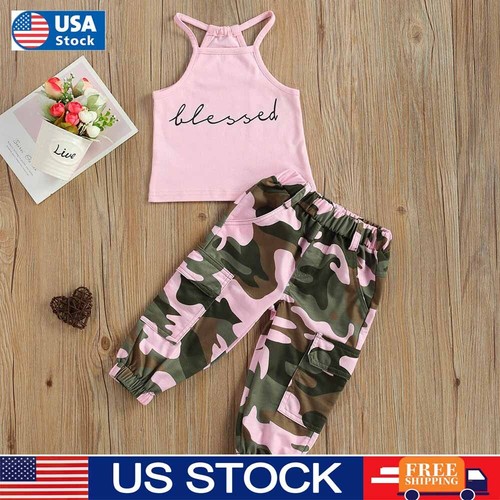 2PCS Toddler Kids Baby Girls Clothes Halter T-shirt Tops White Pants Outfits Set - Picture 2 of 9