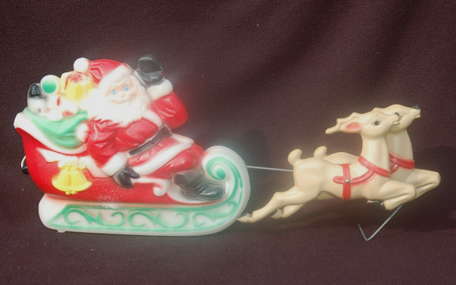 Christmas SANTA w SLEIGH & REINDEER ~ Empire Tabletop BLOWMOLD ~ Vintage - Picture 1 of 5