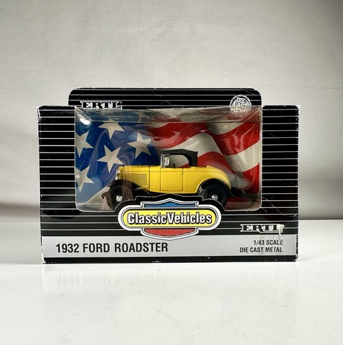 ERTL 1932 Ford Roadster 1/43 Scale Die Cast Metal Yellow 1991 New In Box