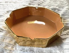 VINTAGE 1977 JARU California Salmon Peach GOLD Large Octagonal Pottery Ashtray
