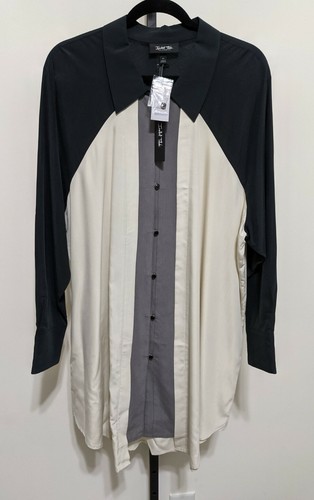 Isabel Toledo Lane Bryant Ivory/Black Color Block Button Modal Long Tunic 24 - Picture 1 of 10