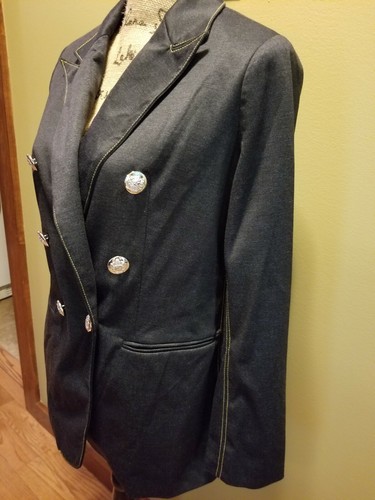 NWT Womens Tahari Dark Wash Blue Miltary Blazer Jacket Double Breasted 10 - Picture 5 of 12