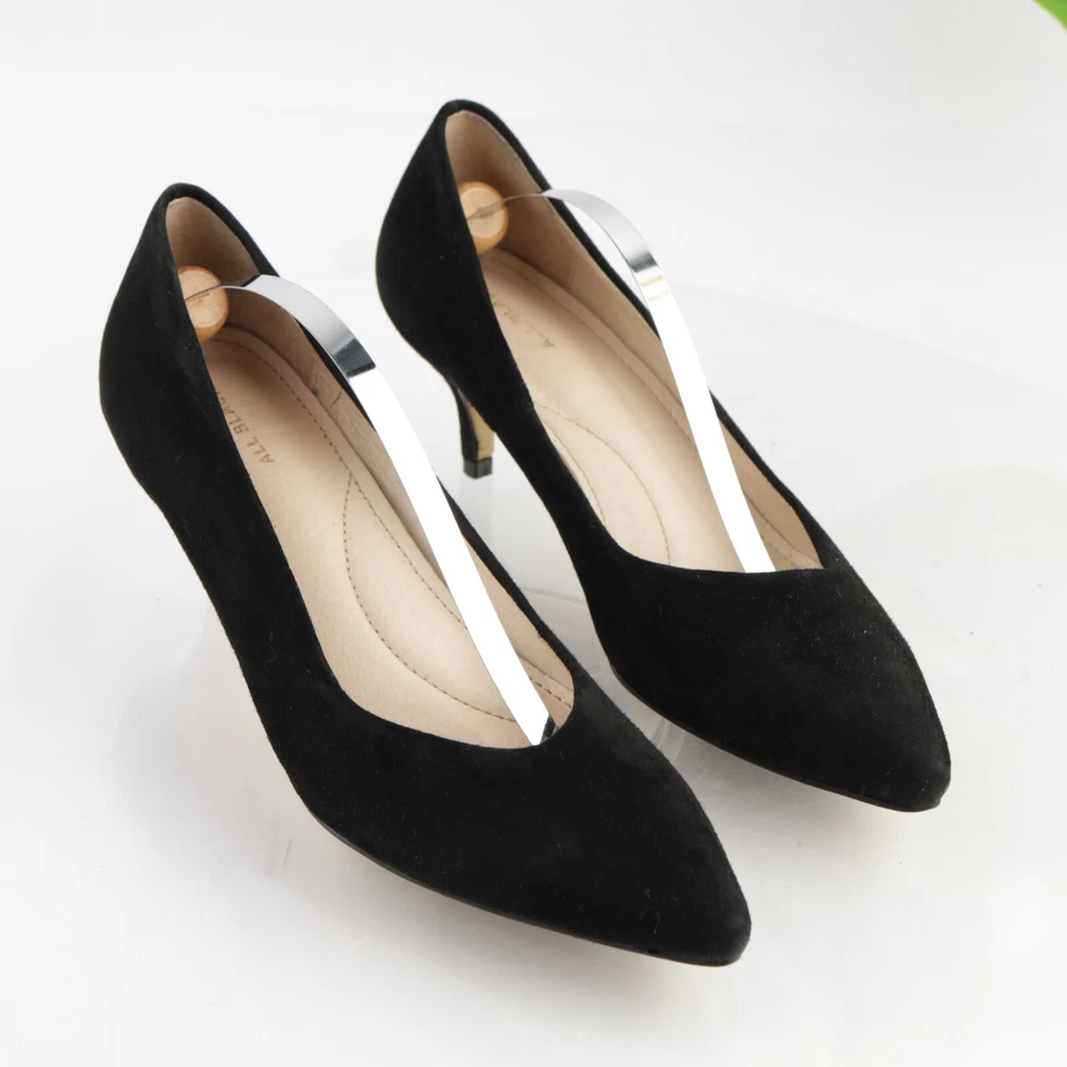 ALL BLACK Womens Pump Size 39 8 Black Suede Kitten Heel Pointed Dress Shoe - Image 2 of 4