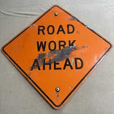 "Road Work Ahead" Authentic Street Traffic Road Sign 24 X 24 Aluminum Retired