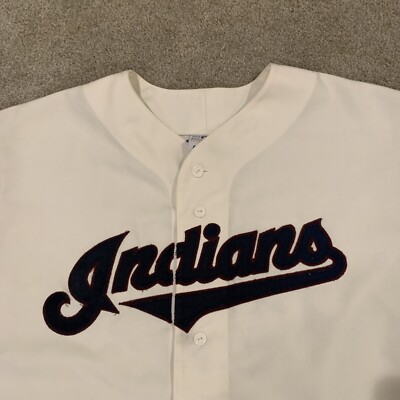 VTG MAJESTIC MLB CLEVELAND INDIANS OFF WHITE SCRIPT BASEBALL