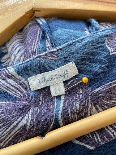 White Stuff Dress UK 16 Blue/Purple Bird Pattern 100% Cotton A-Line 3/4 Sleeve - Picture 10 of 12