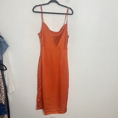 missguided orange satin dress NEW Missguided Cowl Neck Satin Midi Slip Dress Orange Sleeveless Size 8 NWT