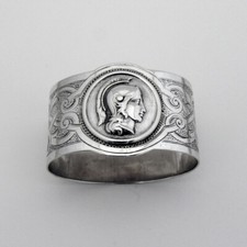 Medallion Oval Napkin Ring Coin Silver Mono JNM
