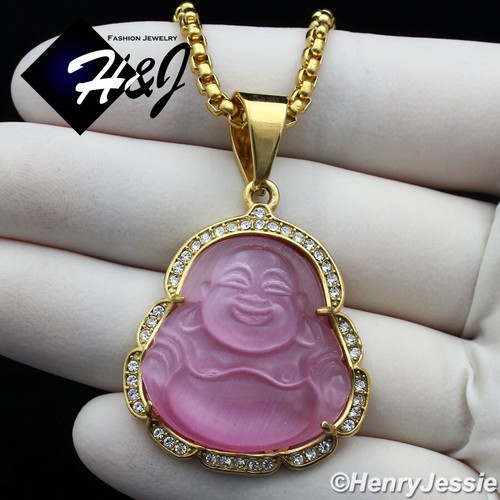 18-36"Stainless Steel 3mm Silver/Gold Plated Box Chain BUDDHA Rhinestone Pendant - Picture 47 of 106