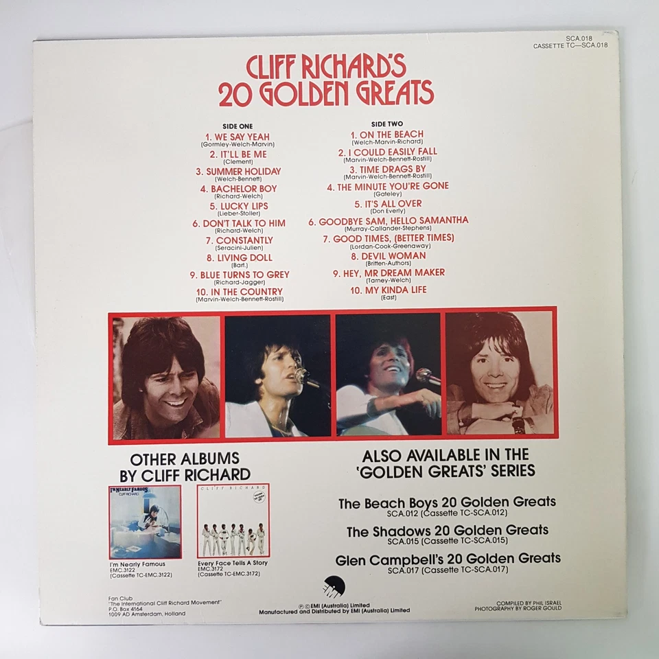 Cliff Richards 20 Golden Greats Vinyl Record EMI Summer Holiday Bachelor Boy - Image 2 of 3