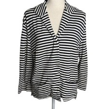 Lafayette 148 New York Navy White Striped Knit Blazer Jacket Petite P