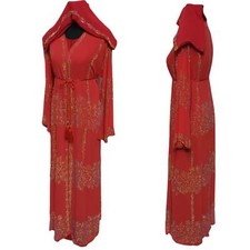 Latest Design Women Red Chiffon Stones Work Abaya with Inner Slip