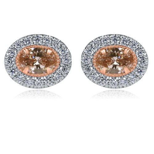 Oval Brilliant Cut 1.25 TCW Lab Grown Pink Diamond Stud Earrings 14k White Gold - Picture 10 of 20
