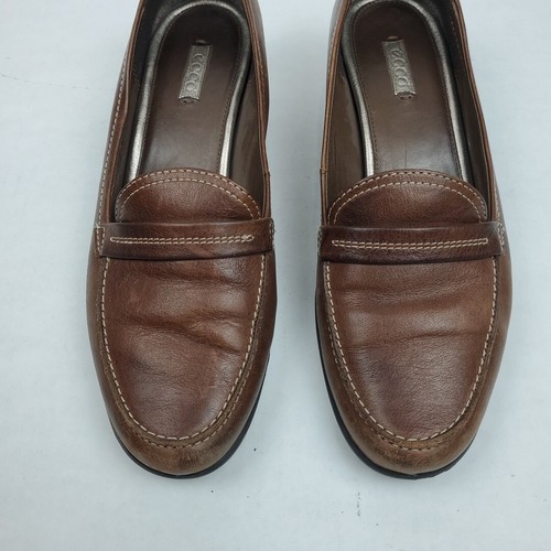 Ecco Womens Heels Size 38 Brown Leather Slip On Block Heel Career Casual Shoes - Picture 3 of 13