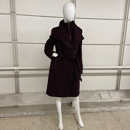 Abrigo envolvente con cinturón mezcla de lana CALVIN KLEIN para mujer talla L Chianti oscuro CW388142