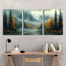 3pcs Foggy Mountain Forest Landscape Wall Art Canvas Framed 50x70cm