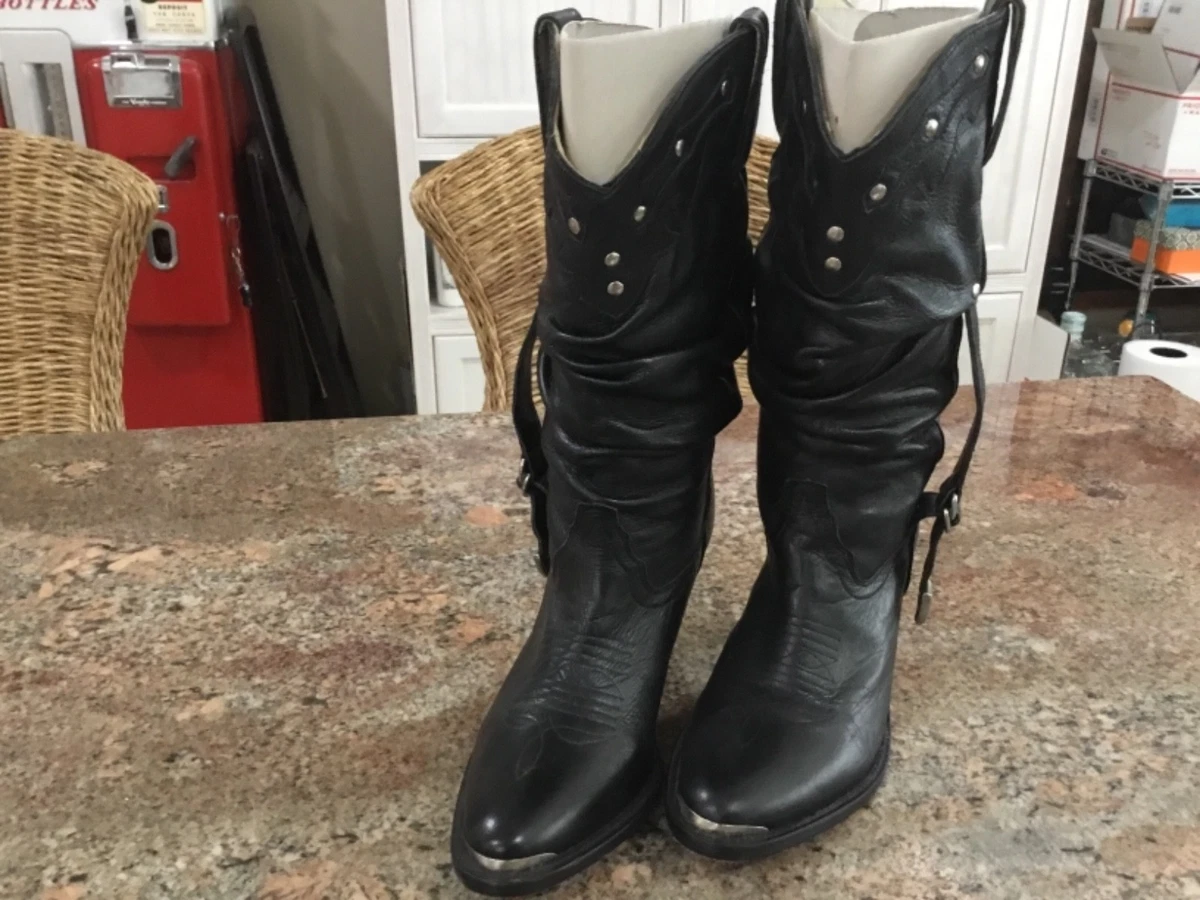 Saks Fifth Avenue Women s Size 7.5 8 Black Biker Boot eBay