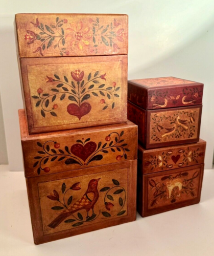 Juego de 4 cajas vintage de Bob's arte primitivo recuerdo anidación cajas - Imagen 3 de 10