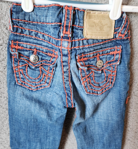 True Religion Girls Julie Super T Coral Stitching Blue Jeans Toddler Girls Sz 4 - Picture 11 of 14