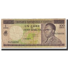 [#631530] Banknote, Congo Democratic Republic, 1 Zaïre = 100 Makuta, 1970, 1970-