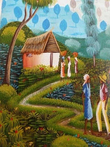Tropical Original Oil Painting Signed 8x10 Country Natives Hand Stretched Canvas - Picture 7 of 9