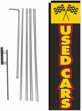 Used Cars Checkered Flags Advertising Rectangle Feather Banner Flag with Pole...