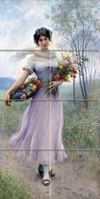 8.5 x 17 Art Flowers Girl Ceramic Mural Backsplash Bath Tile 1791